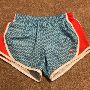 Multicolored Nike girls yth medium shorts with built in underwear and drawstring